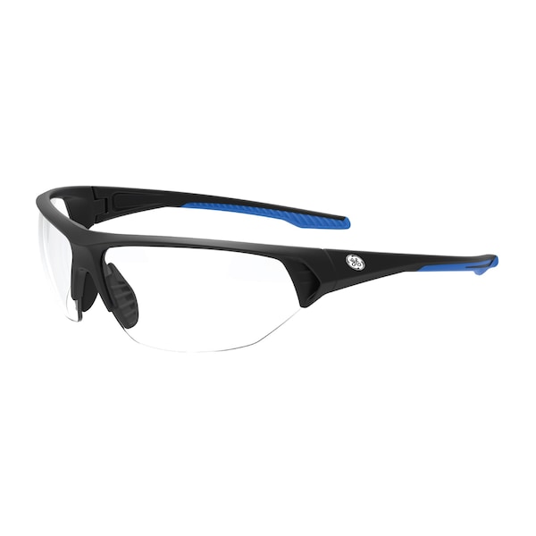 Ge Safety Glasses, Anti-Scratch, Clear Lens, Black/Blue Frame GE106C - main